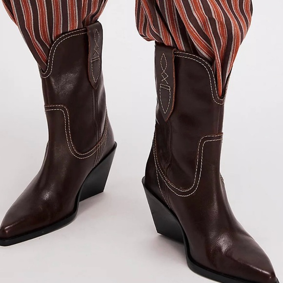 Free People pitchfork heel western boots in brown size 6 - Picture 1 of 5